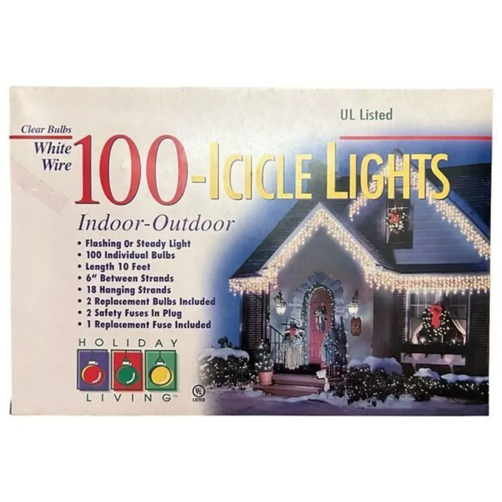 Holiday Living 100 Icicle Light String‎ 18 White Strands Clear Bulbs 10ft New
